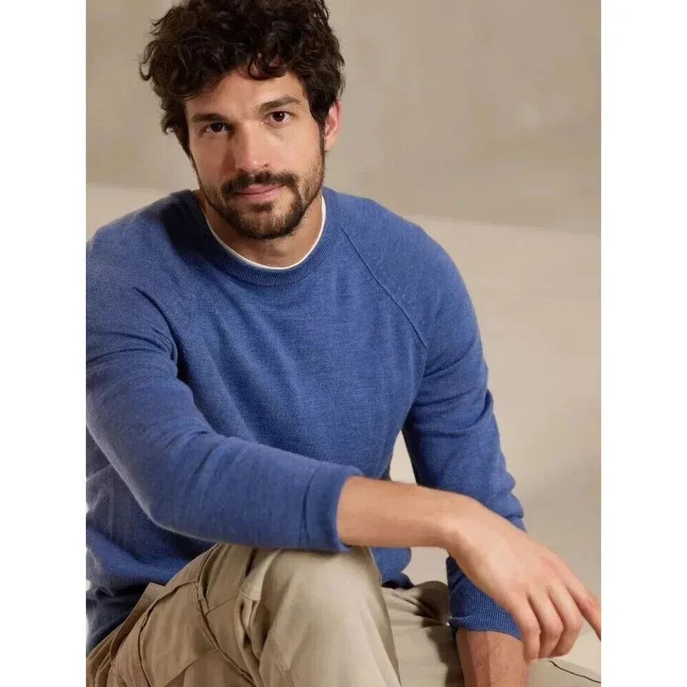 Banana Republic Baruffa Merino Wool Sweater Mens Size Large Blue Italian Yarn - Picture 2 of 13